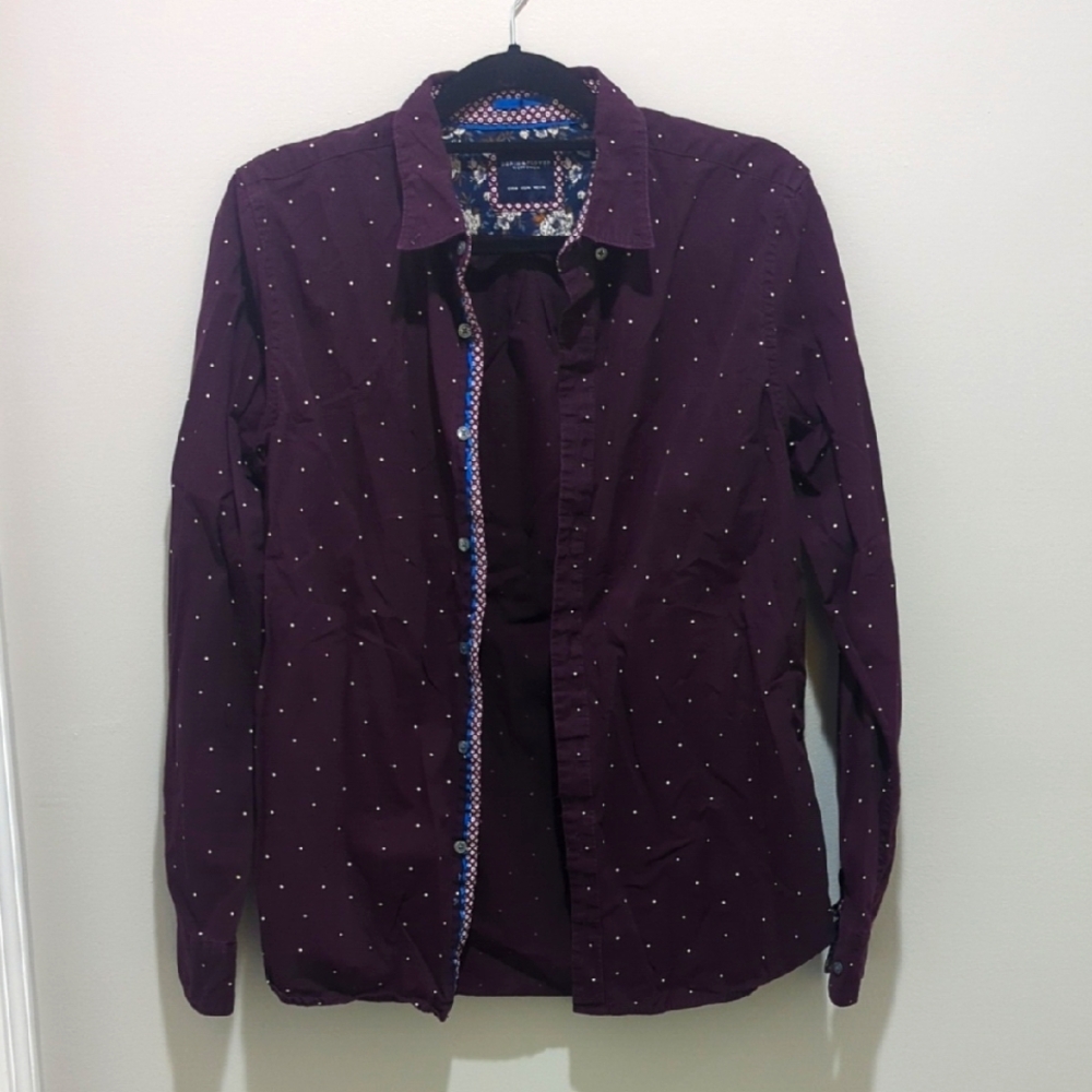 Denim & Flower Men's Burgundy Polka Dot Medium Shirt